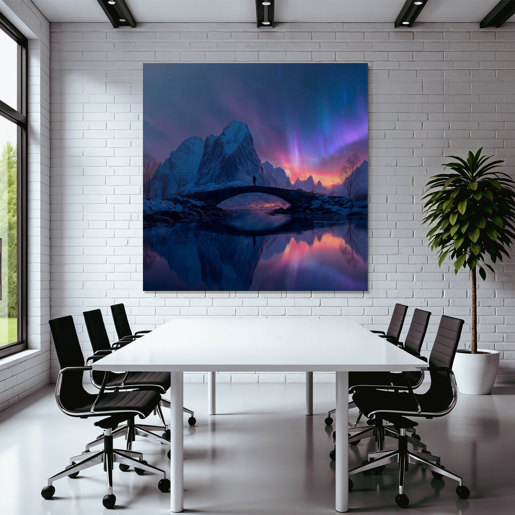 Polarlicht Steinbrücke Am See Und Aurora Borealis In Den Bergen | Fjorde und Gletscher | Landschaften