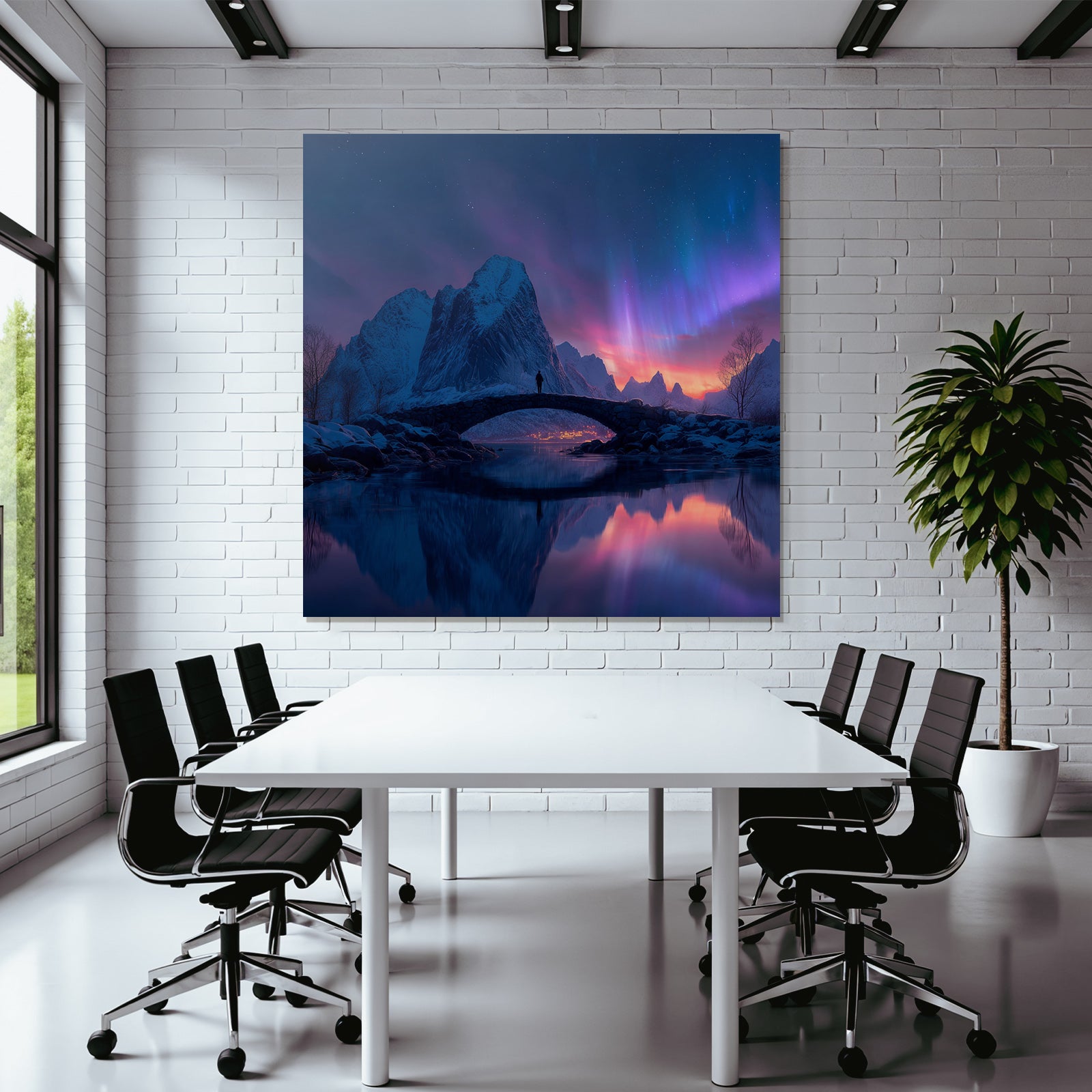 Polarlicht Steinbrücke Am See Und Aurora Borealis In Den Bergen | Fjorde und Gletscher | Landschaften