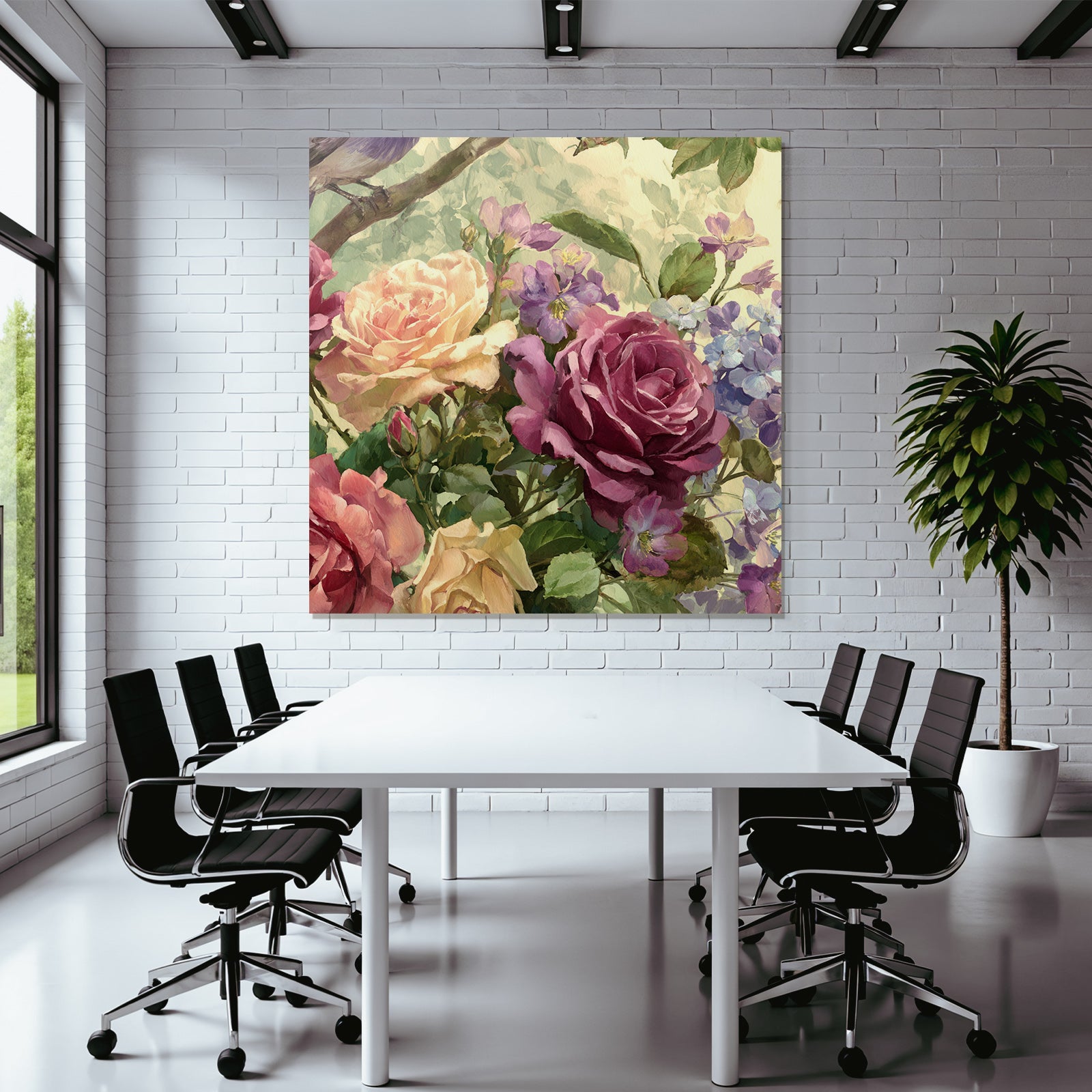 Schone Malerei Mit Rosen In Vielen Farben Und Grunem Laub