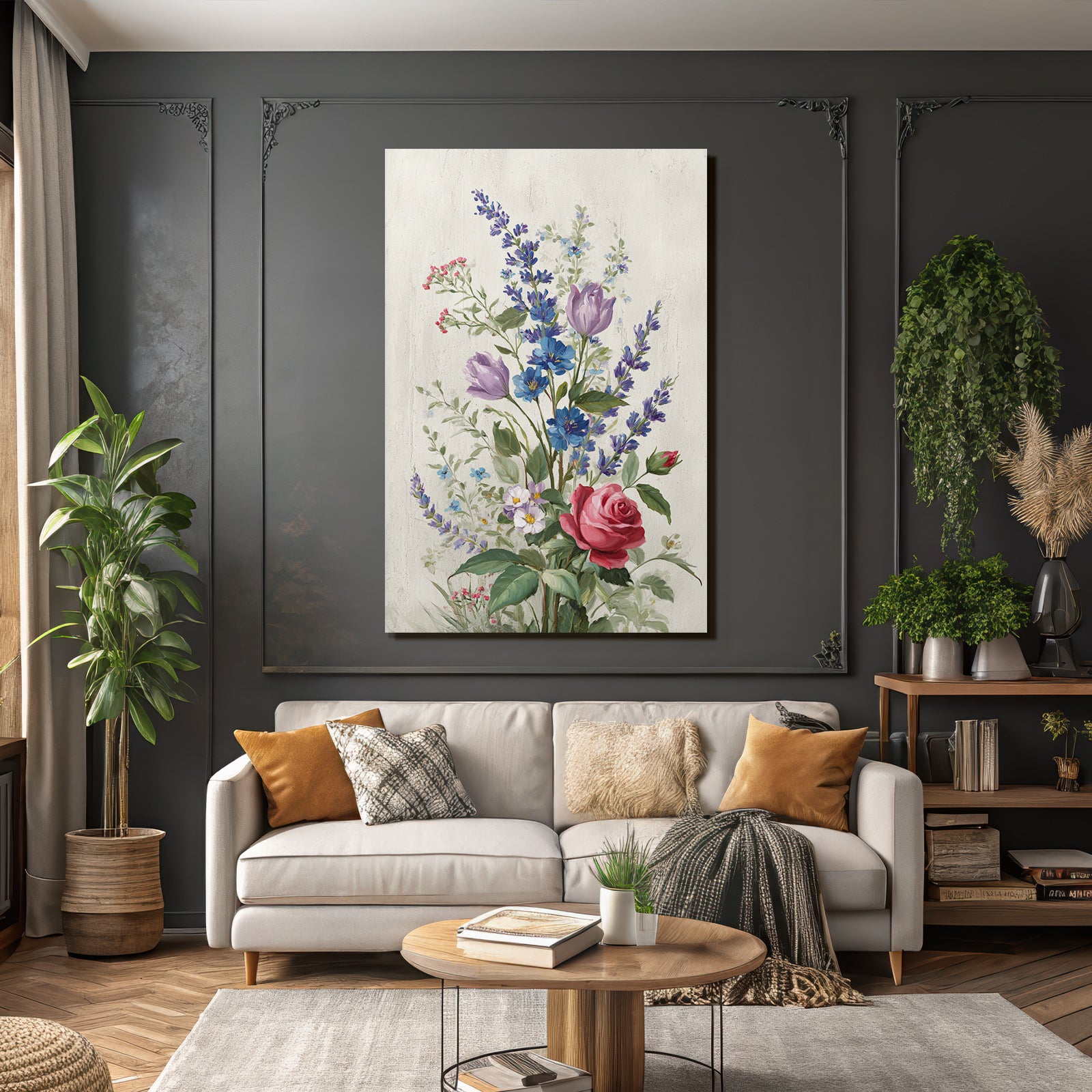 Schönes Arrangement Mit Rosen Und Bunten Blüten