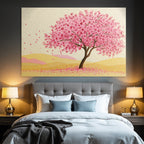 Frühlingslandschaft Mit Rosa Blühendem Baum Und Sanften Hügeln