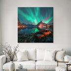 Polarlicht Nordlichter Und Rustiges Auto Am See Mit Bergen Im Hintergrund | Fjorde und Gletscher | Landschaften