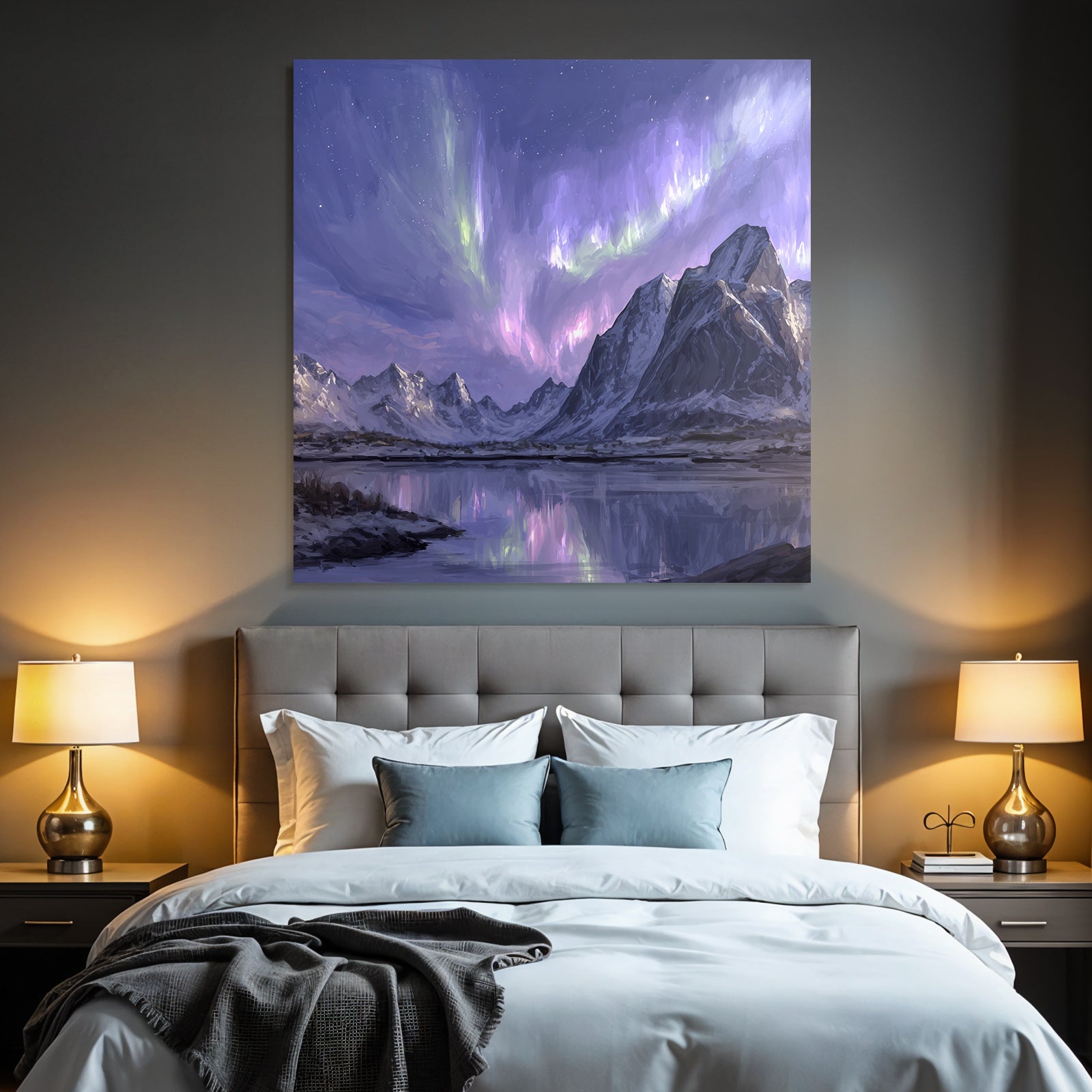 Polarlicht Ruhige Landschaft Mit Aurora Borealis Und Reflektion In Wasser | Fjorde und Gletscher | Landschaften
