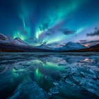 Polarlicht Nordlichter Auf Einem Gefrorenen See Mit Schneebedeckten Bergen | Fjorde und Gletscher | Landschaften