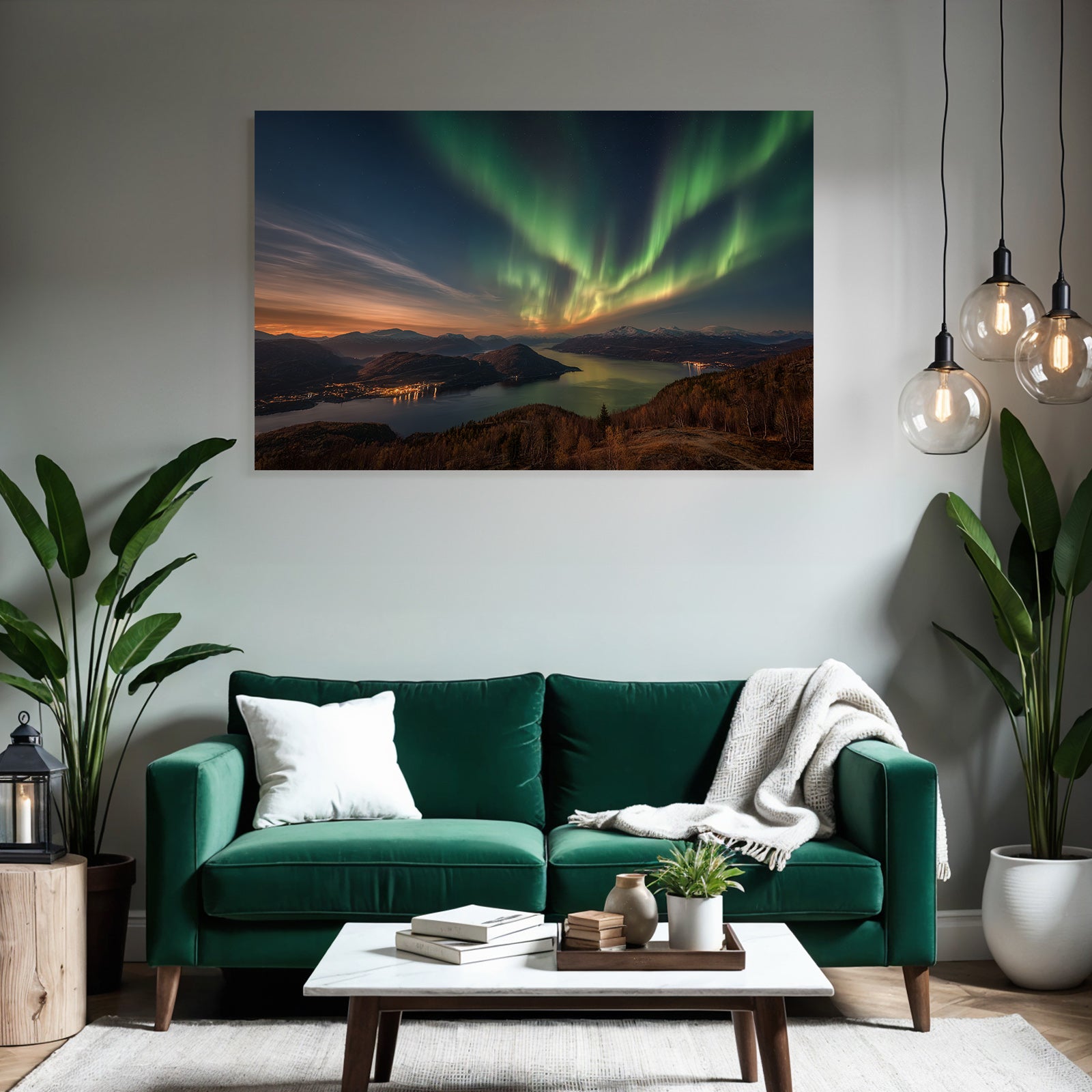 Polarlicht Nordlichter Über Berge Und Fjord Wunderschöne Naturerscheinung | Fjorde und Gletscher | Landschaften
