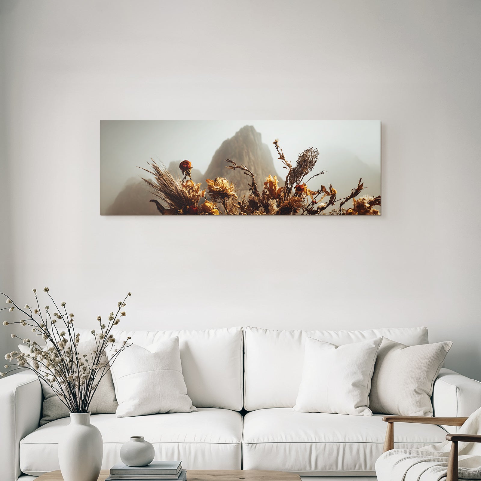 Trocken Retro Flowers Getrocknete Mit Montanlandschaft Im Hintergrund