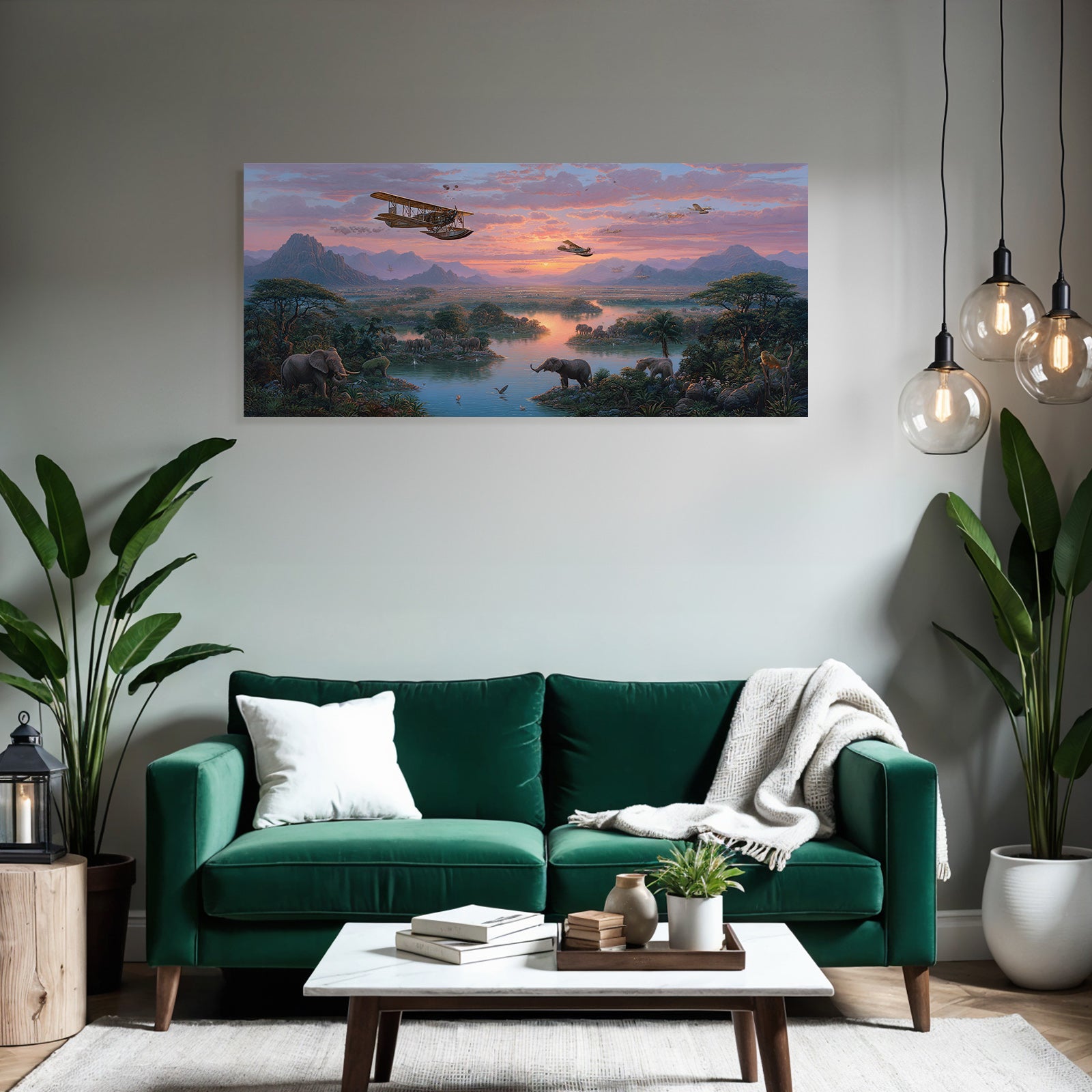 Friedliche Natur Landschaft Elephanten Sonnenuntergang | Flugzeuge | Mobilitaet und Technik