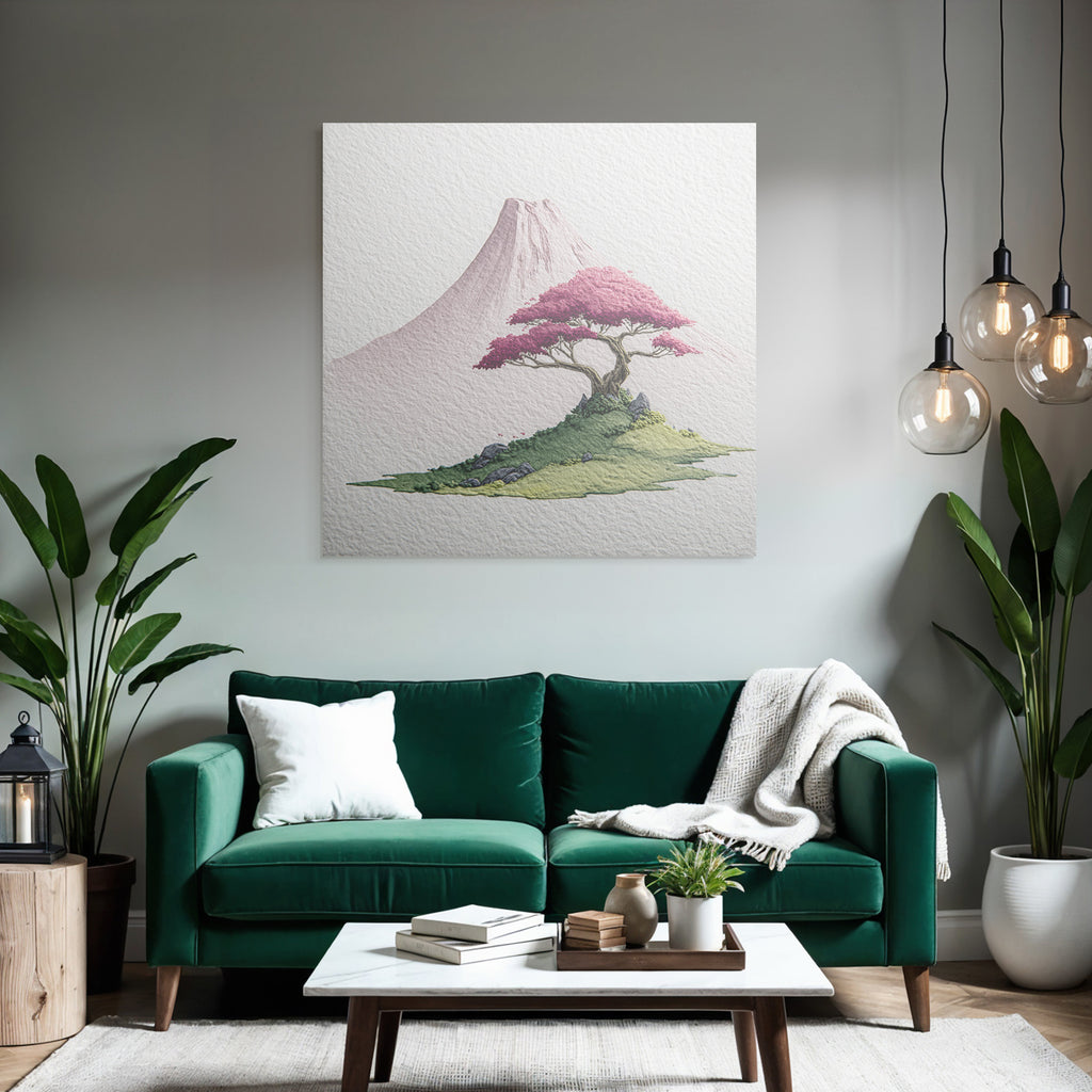 Kirschblütenbaum Vor Japanischer Berglandschaft