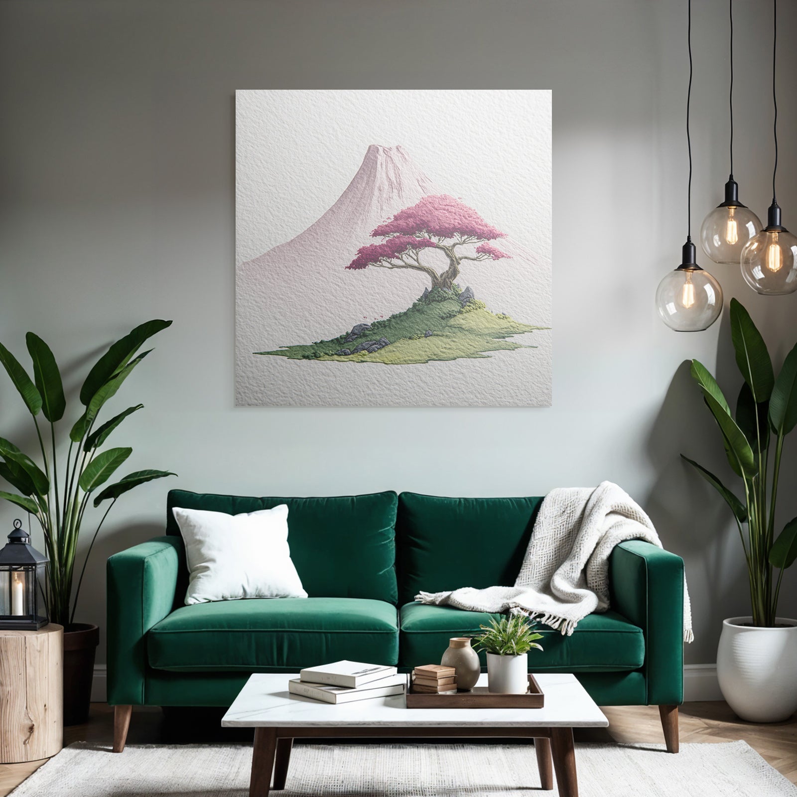Kirschblütenbaum Vor Japanischer Berglandschaft