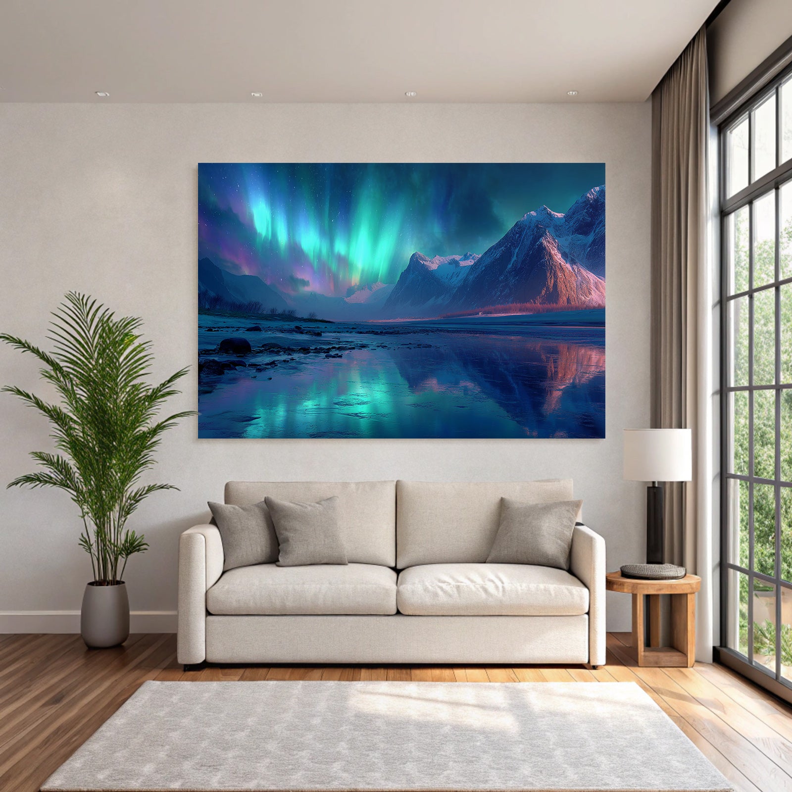 Polarlicht Nordlichter Und Gebirgen Im Nachtlandschaft | Fjorde und Gletscher | Landschaften