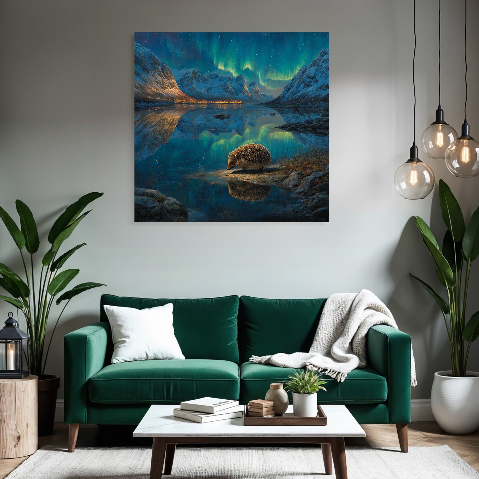 Polarlicht Hedgehog Landschaft Nordlichter Schneebedeckte Berge Wasser Reflexionen | Fjorde und Gletscher | Landschaften