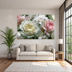 Zarte Impressionistische Rosen Und Pfingstrosen Naheaufnahme