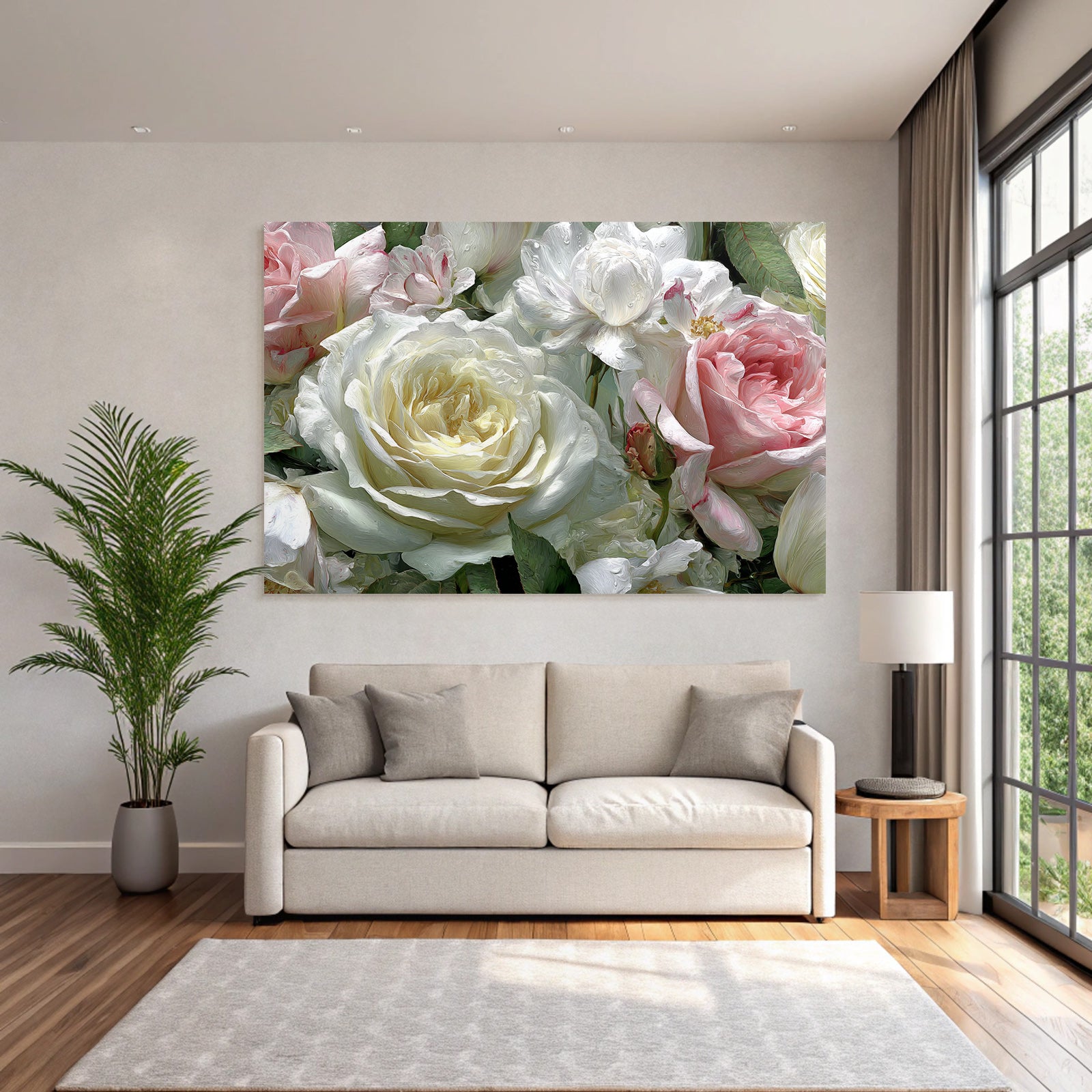 Zarte Impressionistische Rosen Und Pfingstrosen Naheaufnahme
