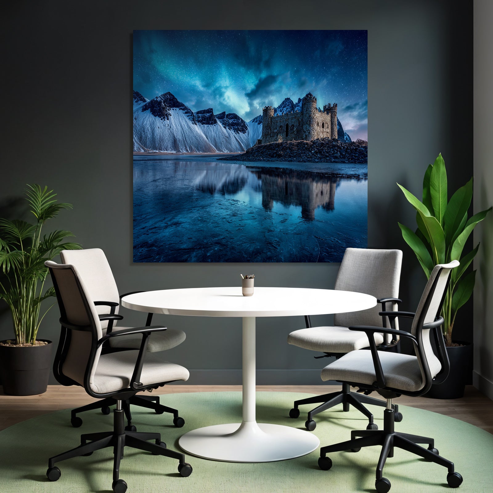 Polarlicht Steinerne Burg Im Schneebedeckten Grossen Landscape Mit Sternenhimmel | Fjorde und Gletscher | Landschaften