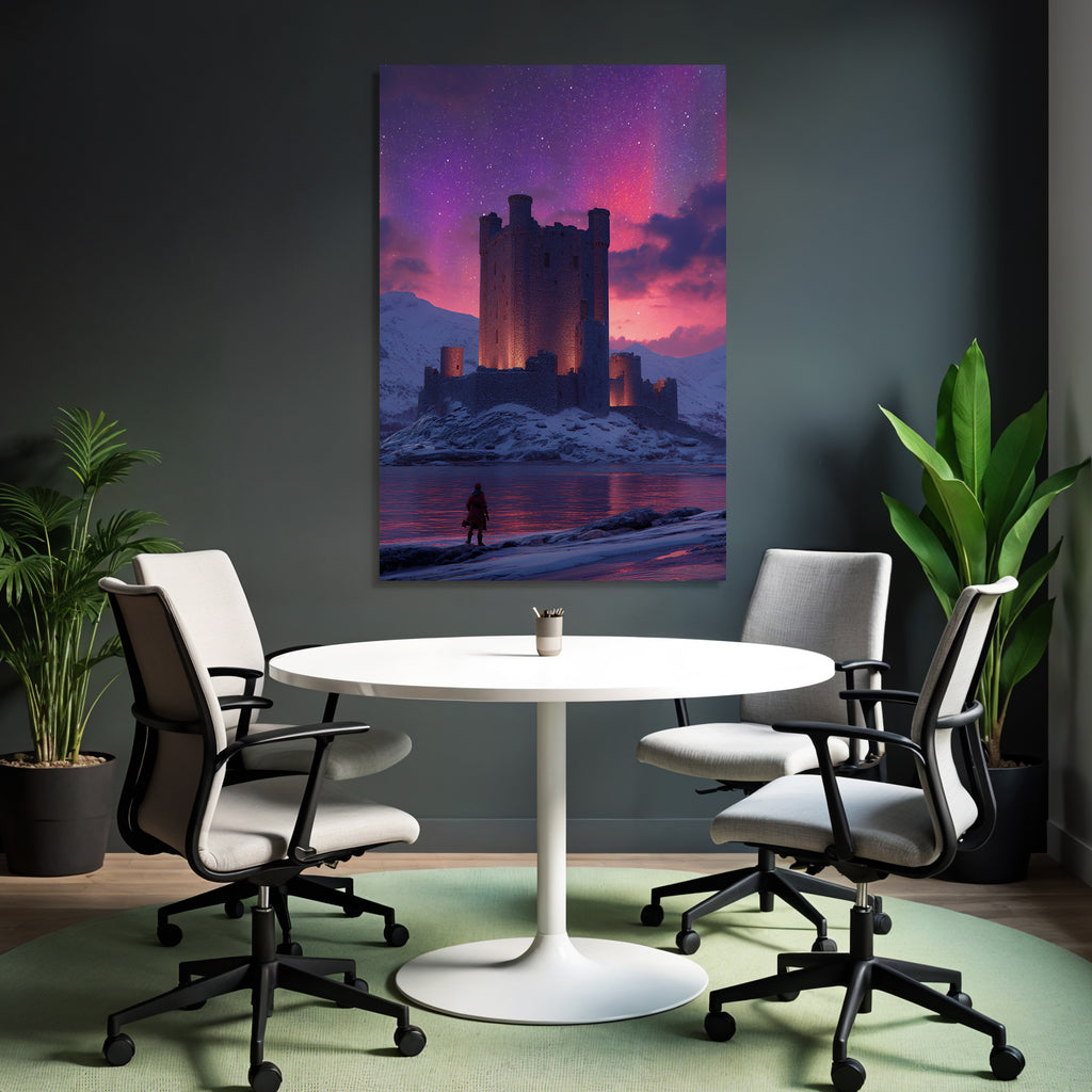 Polarlicht Mittelalterliches Schloss Am See Bei Twilight Mit Reflexionen Und Sternen | Fjorde und Gletscher | Landschaften