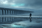 Polarlicht Einsame Figur Auf Reflektierender Fläche Unter Nebligem Himmel | Fjorde und Gletscher | Landschaften