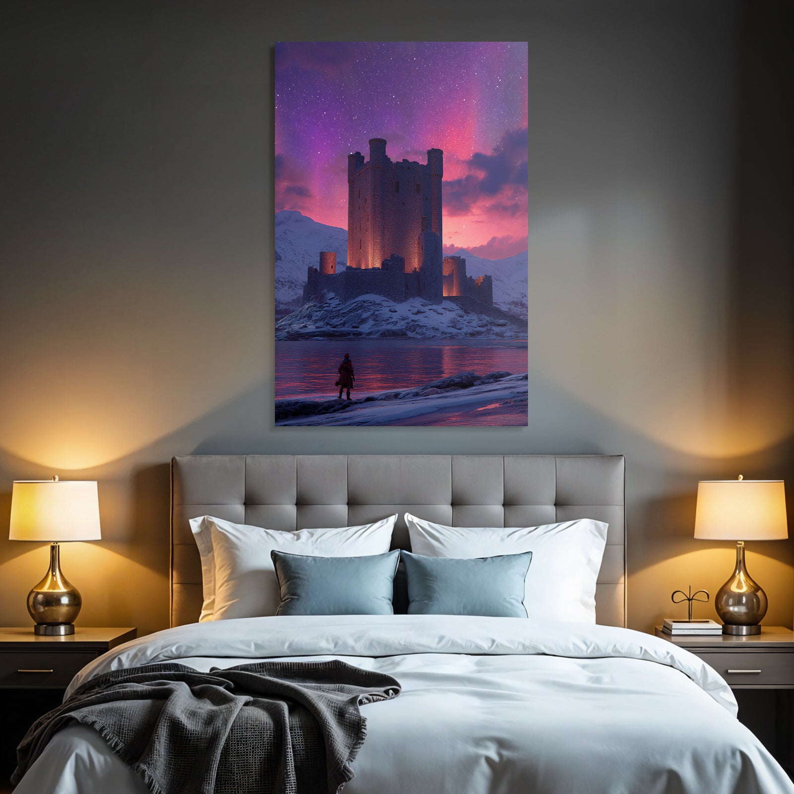 Polarlicht Mittelalterliches Schloss Am See Bei Twilight Mit Reflexionen Und Sternen | Fjorde und Gletscher | Landschaften