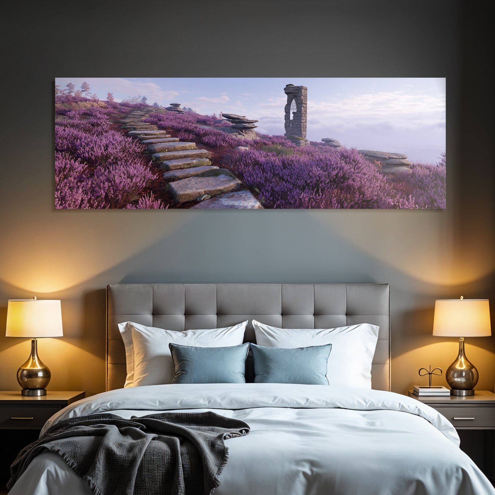 Ruhige Landschaft Mit Steinstufen Und Violetten Blumen | Duenen und Heide | Landschaften