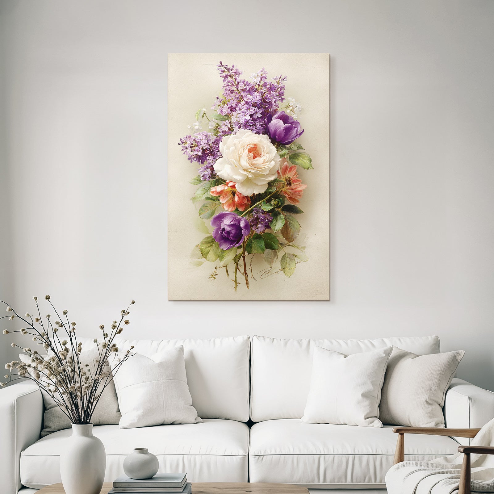Arrangement Pfingstrosen Tulpen Flieder Und Grünes Laub