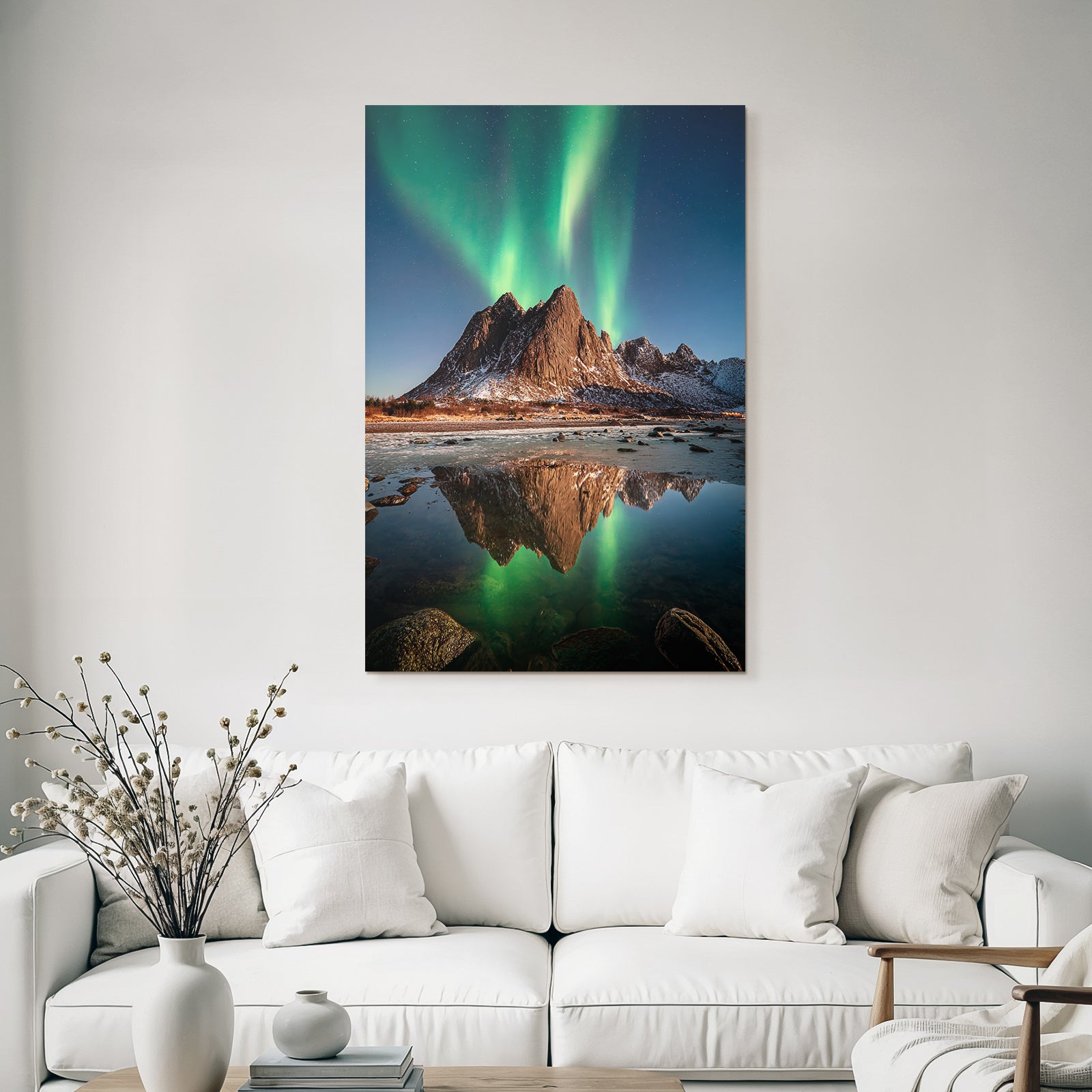 Polarlicht Naturlandschaft Mit Aurora Borealis Und Gebirgen | Fjorde und Gletscher | Landschaften