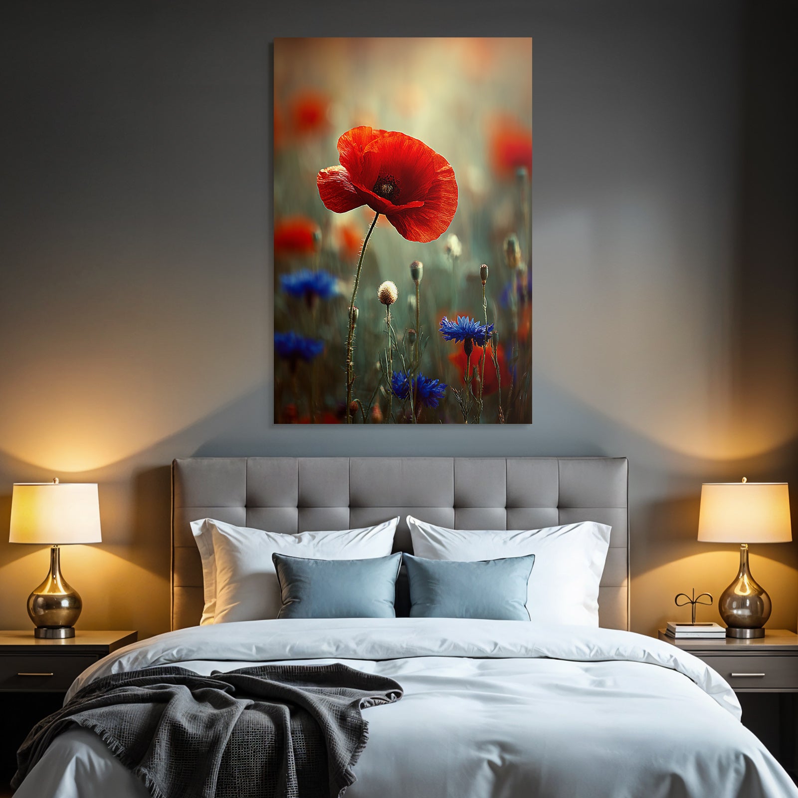 Roter Mohn Im Wildfeld Mit Blaün Korn