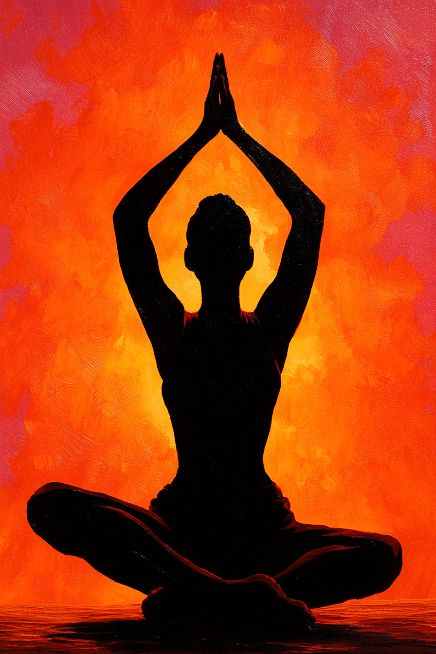 Yoga Meditation Meditativer Potrait Mit Händen In Betrachtungsposition Sonnenuntergang | Yoga und Meditation | Themen und Hobbys