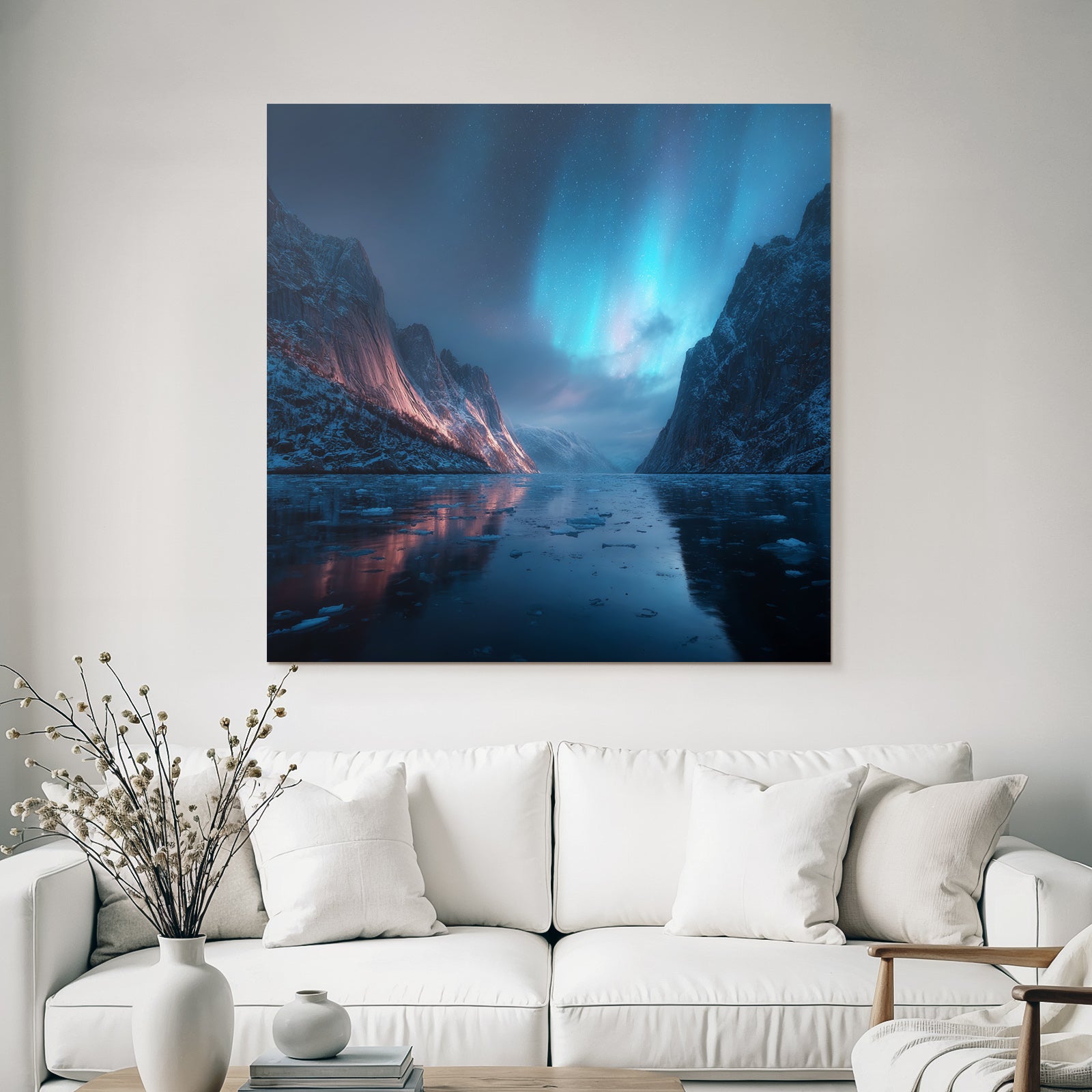 Polarlicht Ruhige Und Dramatische Landlandschaft Mit Nordlicht Und Bergsee | Fjorde und Gletscher | Landschaften