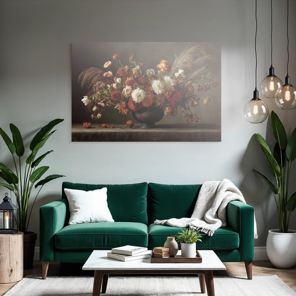 Trocken Retro Flowers Strauss Dunkle Vase Mood Background Stillleben