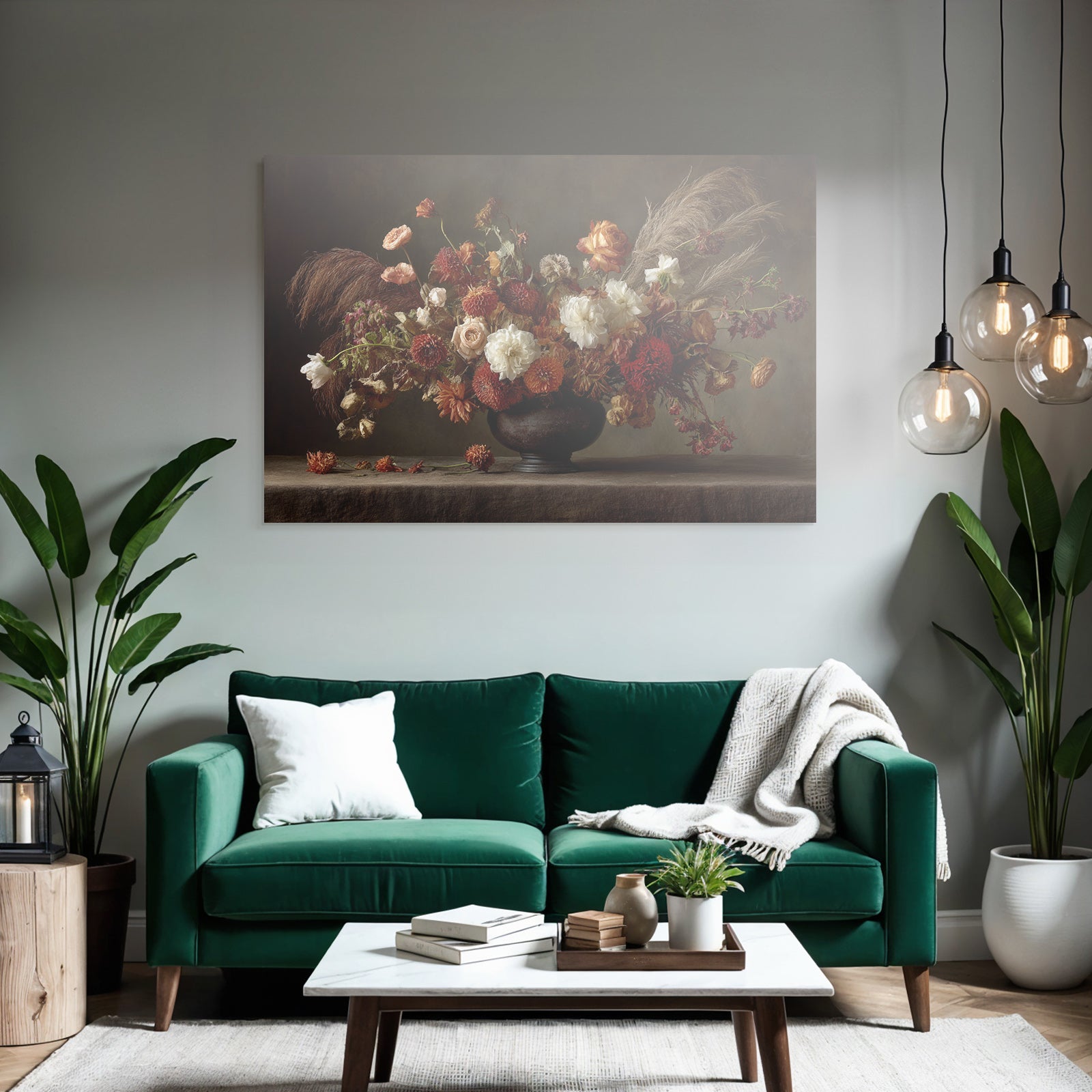 Trocken Retro Flowers Strauss Dunkle Vase Mood Background Stillleben