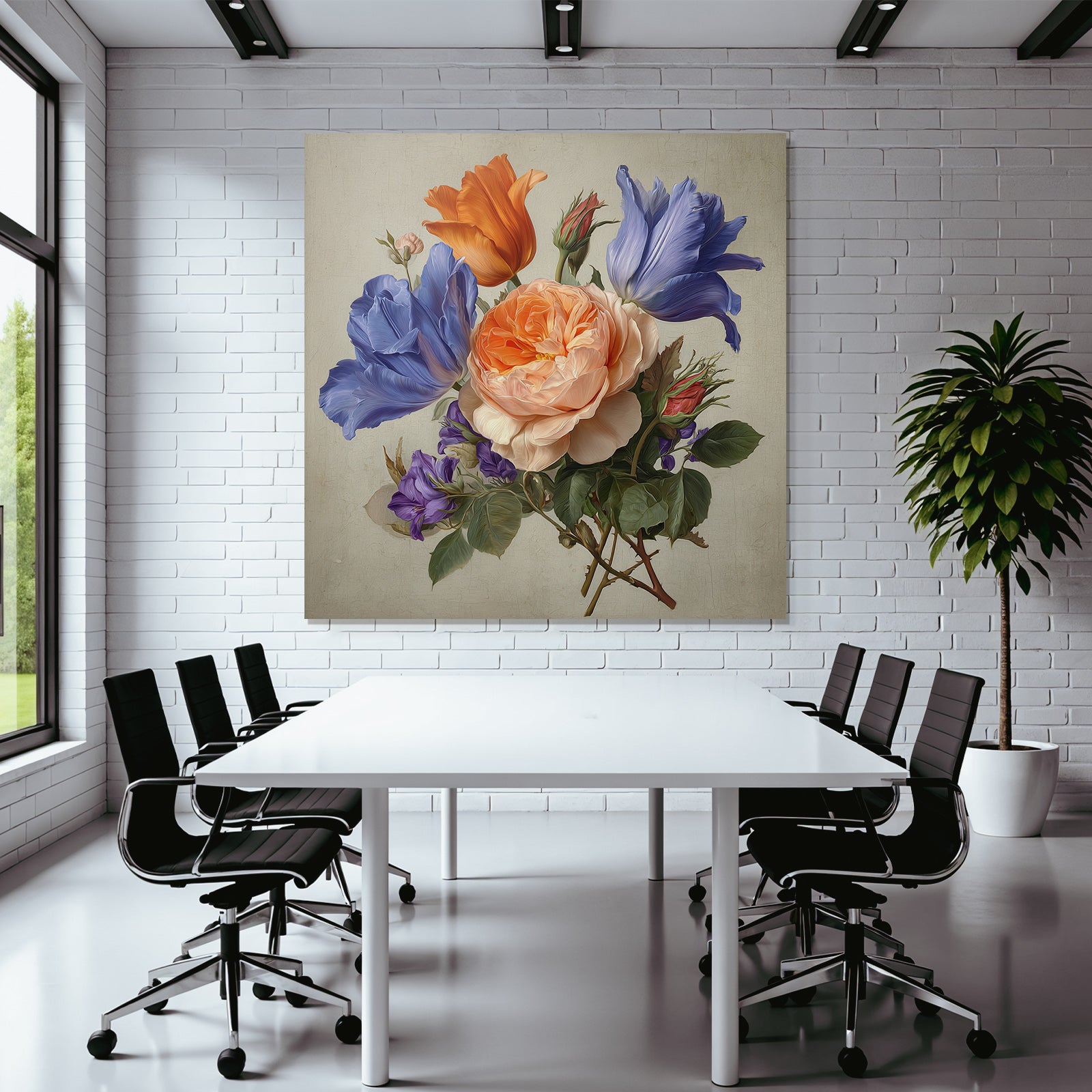Schöner Blumiger Bunter Strauss Aus Blau Orange Rosa Und Purpur Mit Grünem Laub
