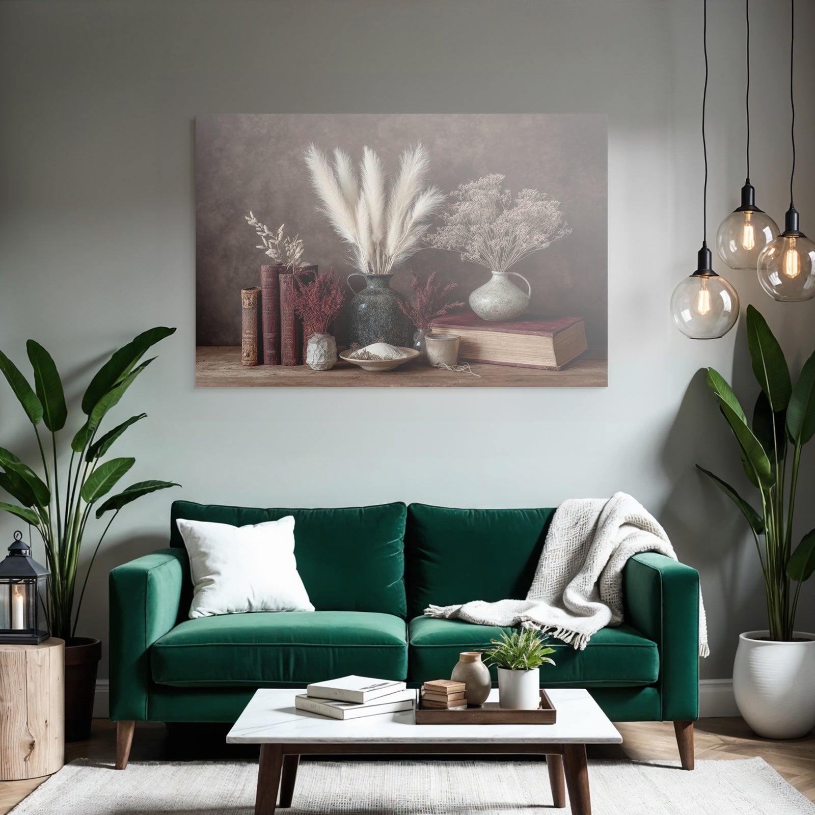 Trocken Retro Flowers Schone Still Leben Mit Alten Büchern Keramischen Vasen Dried Plants