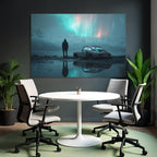 Polarlicht Ruhige Landschaft Aurora Borealis Auto Am Wasser | Fjorde und Gletscher | Landschaften