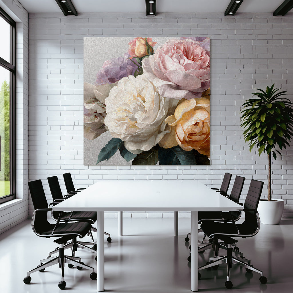 Bouqüt Aus Rosa Und Weissen Pfingstrosen Mit Gelben Und Lavendelblüten Im Malerischen Stil