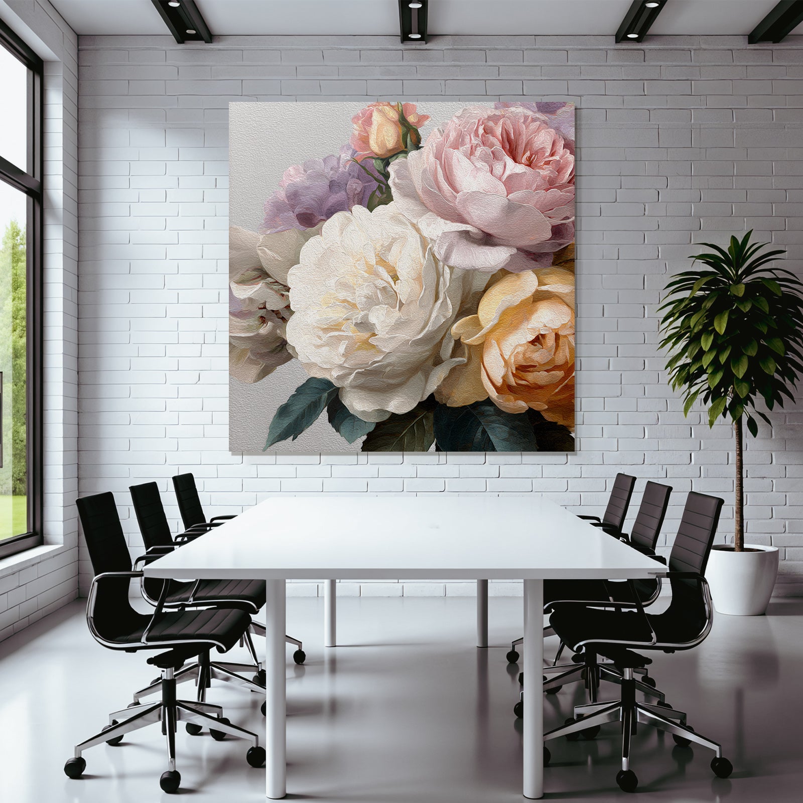 Bouqüt Aus Rosa Und Weissen Pfingstrosen Mit Gelben Und Lavendelblüten Im Malerischen Stil
