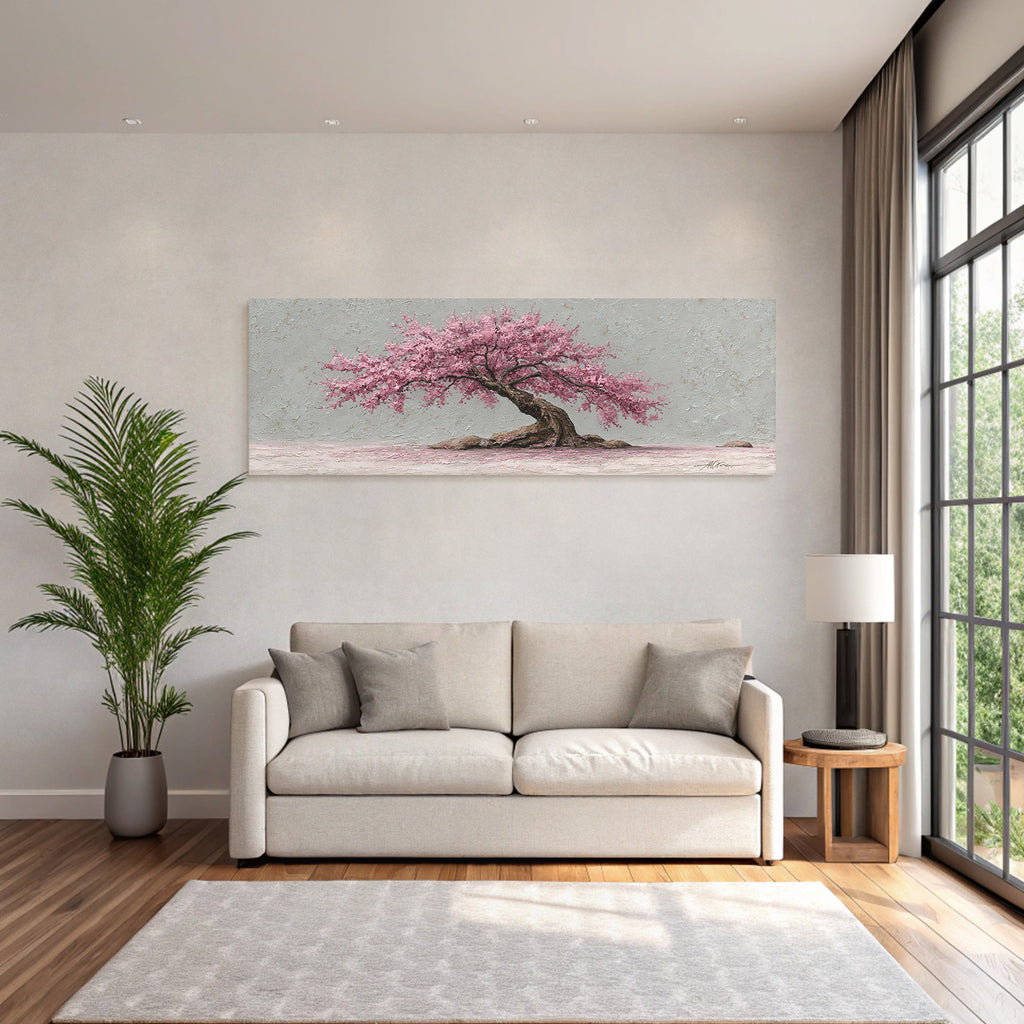 Schöner Baum Mit Rosa Blüten Auf Graüm Hintergrund