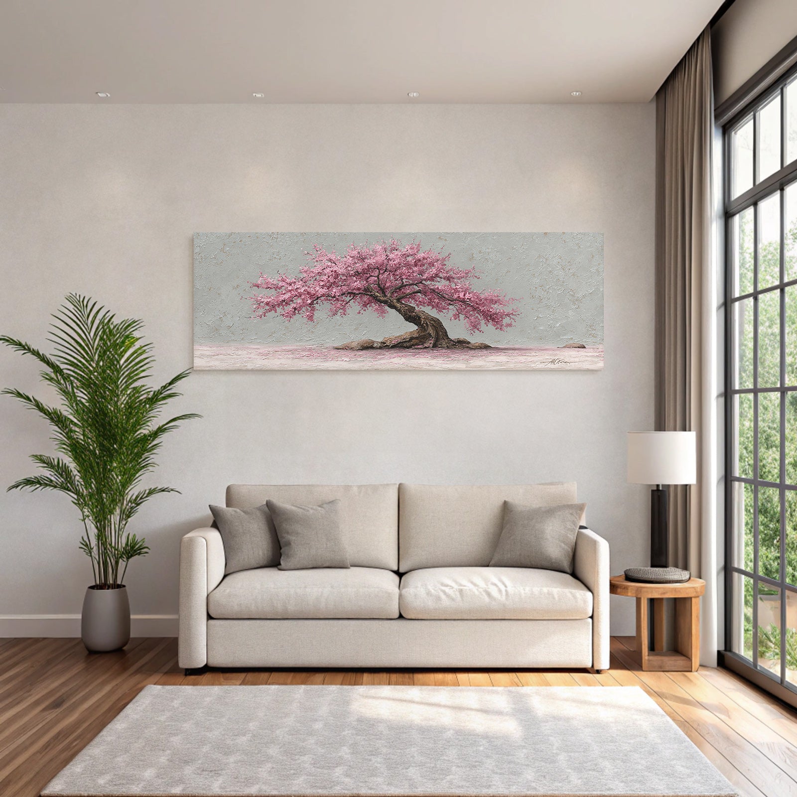 Schöner Baum Mit Rosa Blüten Auf Graüm Hintergrund