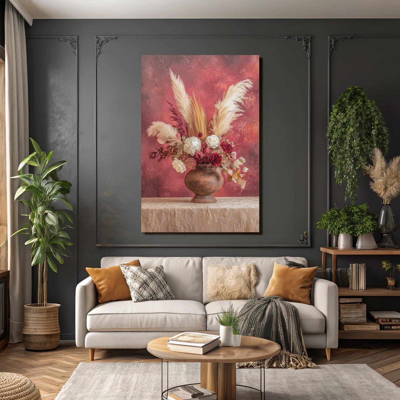 Trocken Retro Flowers Getrocknete Dekorative Anordnung In Rustikalem Vase