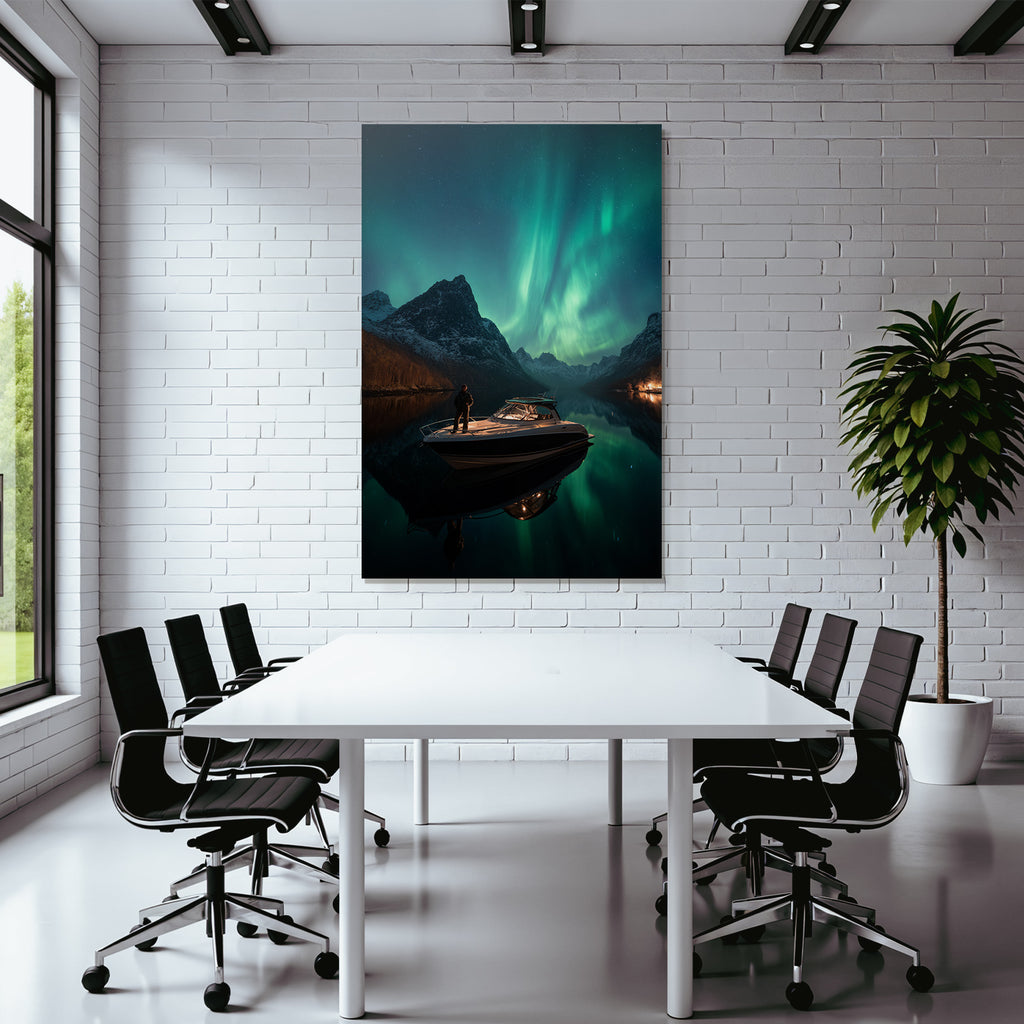 Polarlicht Nachtlandschaft Boote Aurora Sterne Reflexion | Fjorde und Gletscher | Landschaften