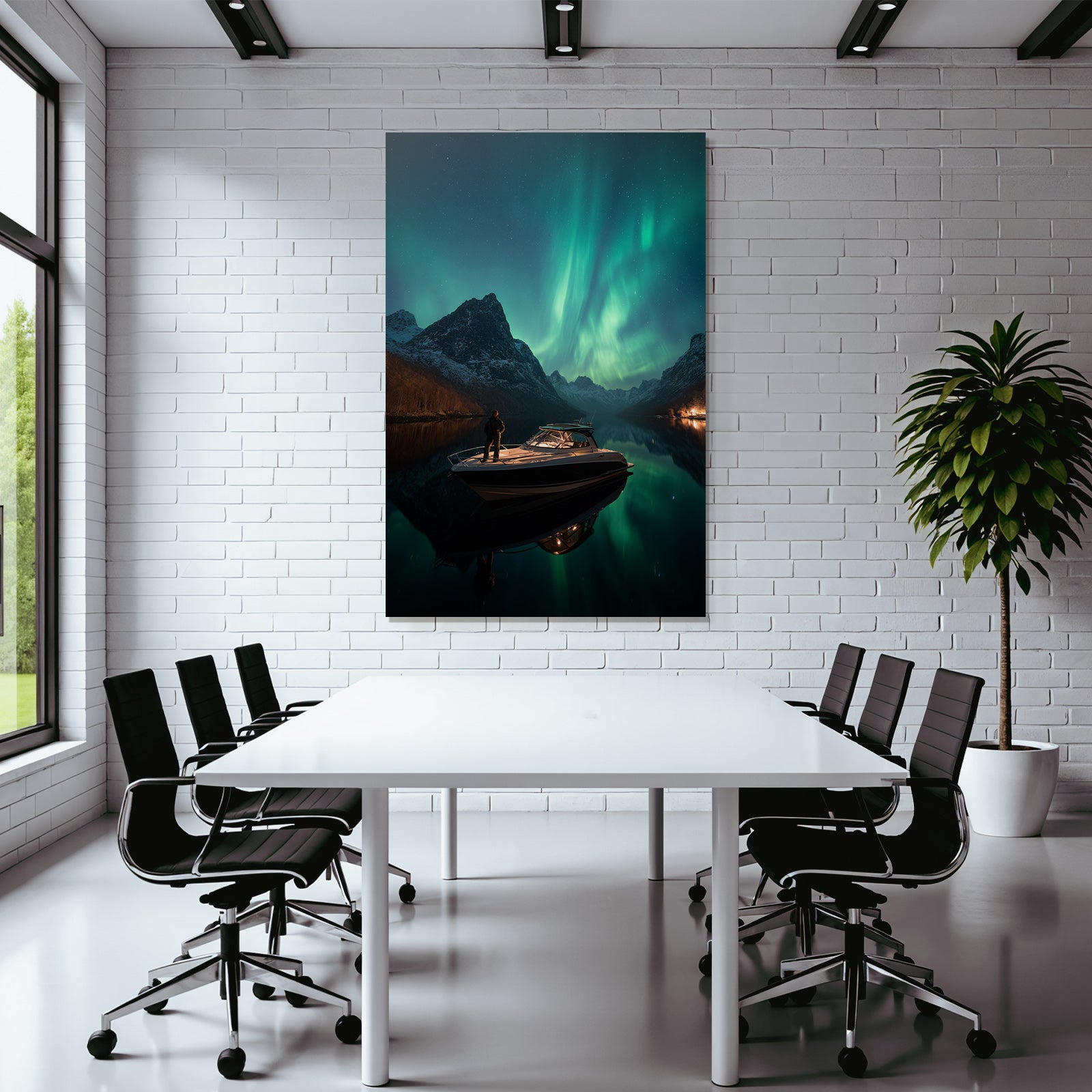 Polarlicht Nachtlandschaft Boote Aurora Sterne Reflexion | Fjorde und Gletscher | Landschaften
