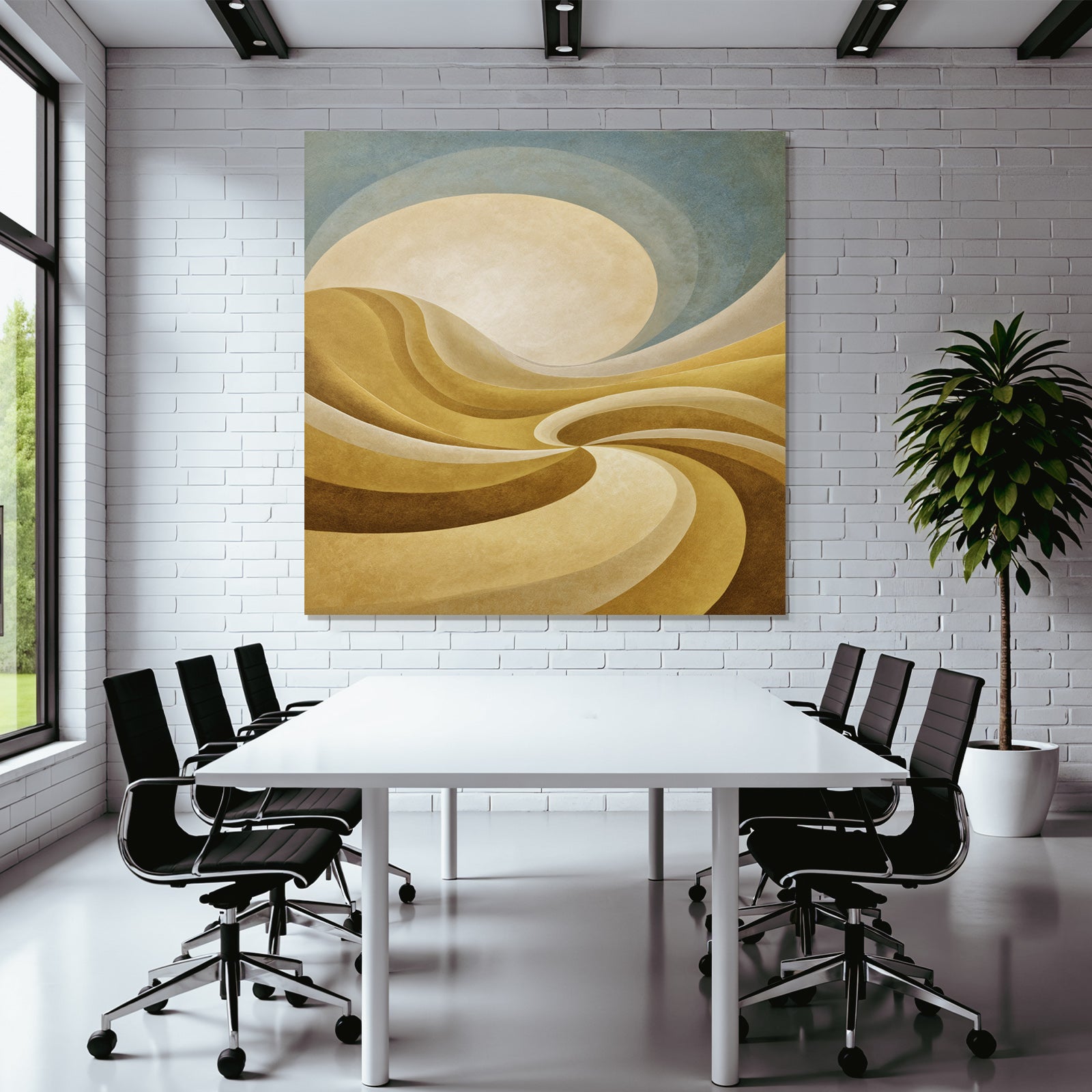 Yoga Meditation Abstrakte Landscape Gold Und Creme Mit Sonne | Yoga und Meditation | Themen und Hobbys