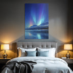 Polarlicht Aurora Borealis Nachtlandschaft Schneebedeckte Berge Reflektion Wasser | Fjorde und Gletscher | Landschaften