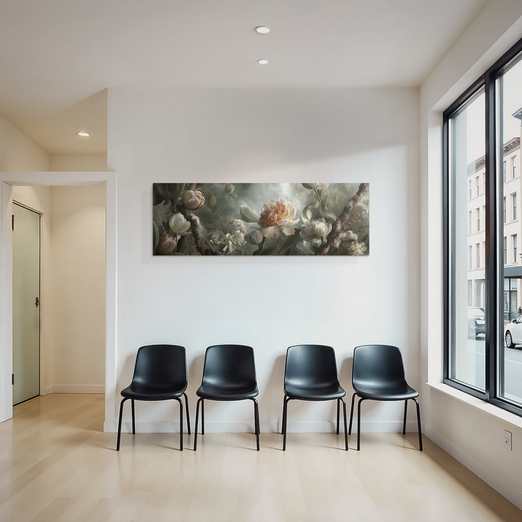 Arrangement Mit Tulpen Und Pfingstrosen An Zweigen