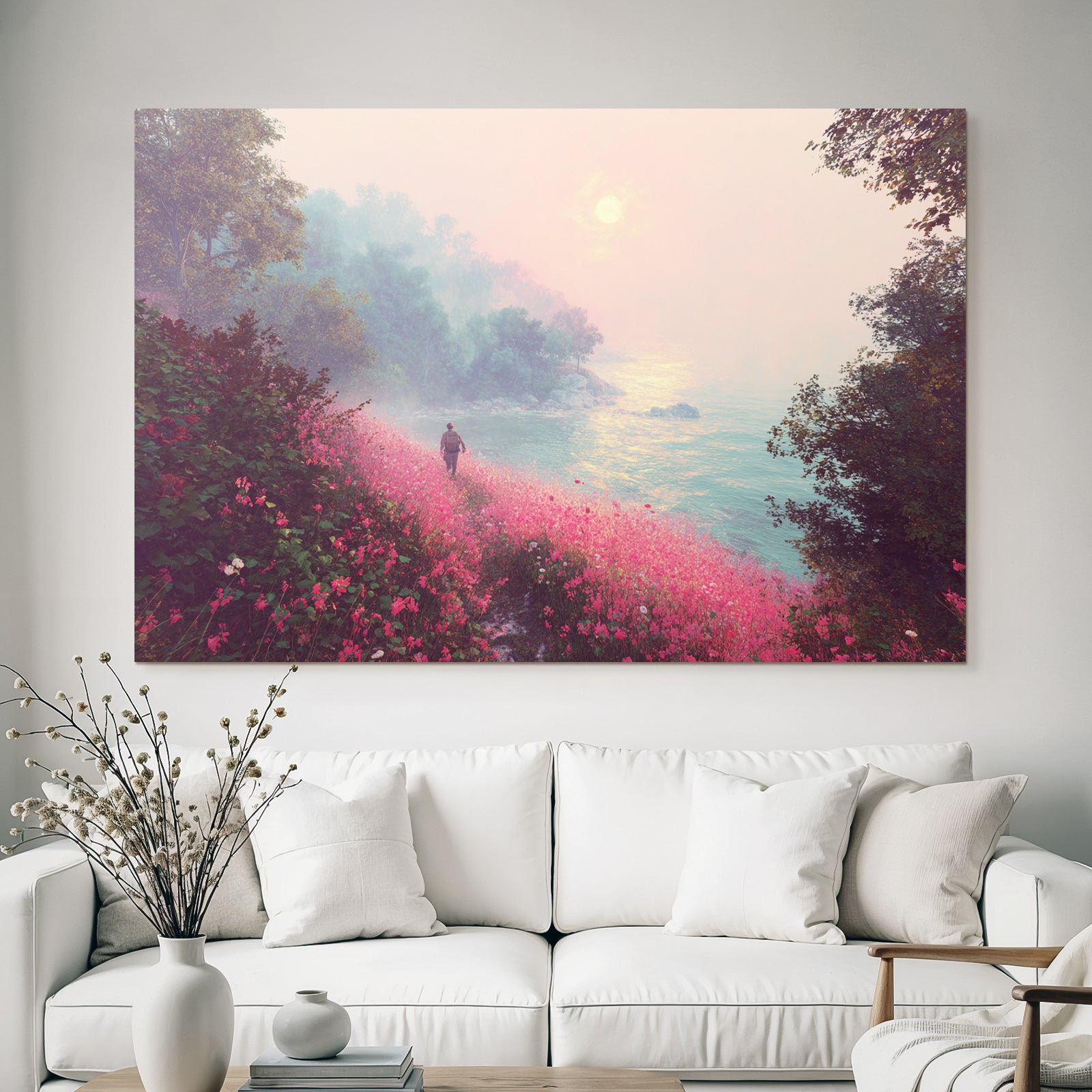 Yoga Meditation Friedliche Landschaft Mit Blumen Sunset Und Person Am Strand | Yoga und Meditation | Themen und Hobbys