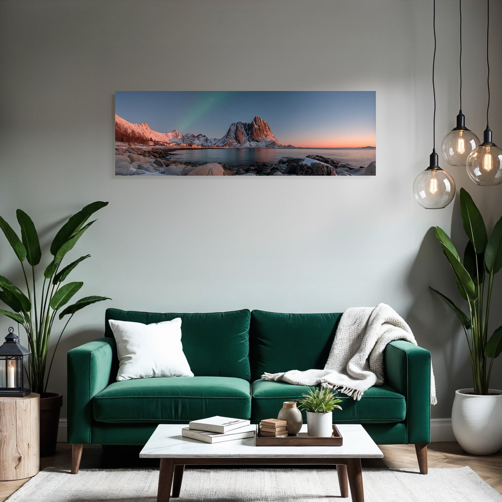 Polarlicht Snowbedeckter Blick Mit Bergen Und Aurora Borealis | Fjorde und Gletscher | Landschaften