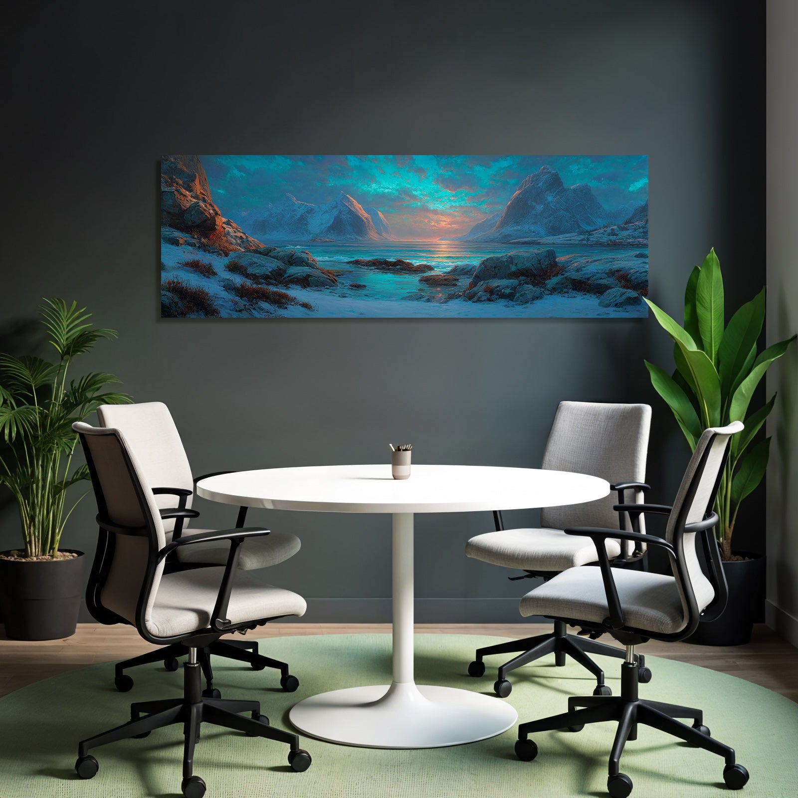 Polarlicht Gebirgslandschaft Mit Wasser Und Farbigem Himmel Sonnenaufgang Sonnenuntergang | Fjorde und Gletscher | Landschaften