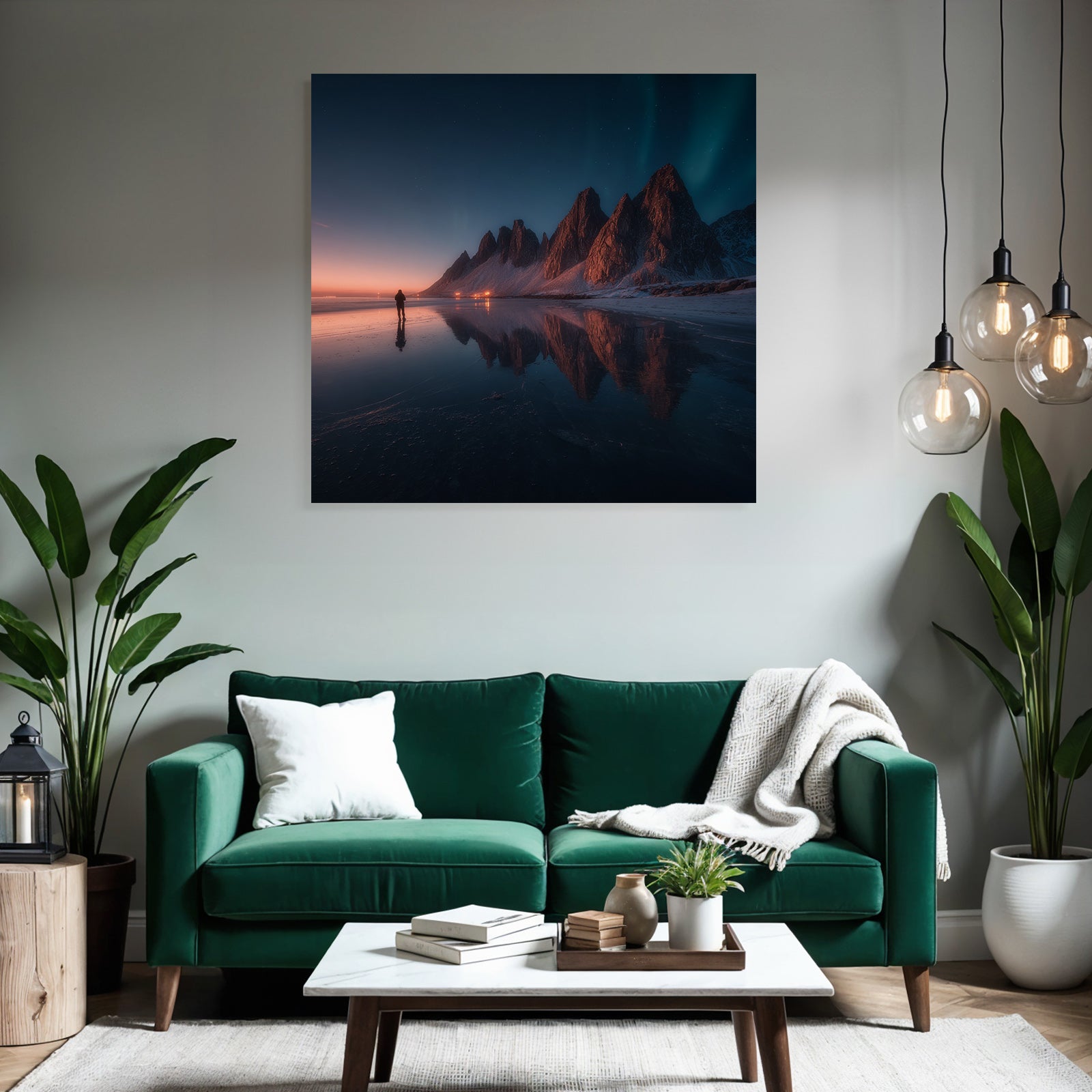 Polarlicht Atemberaubende Landschaft Mit Bergen Und Reflektion Im Wasser Bei Twilight | Fjorde und Gletscher | Landschaften
