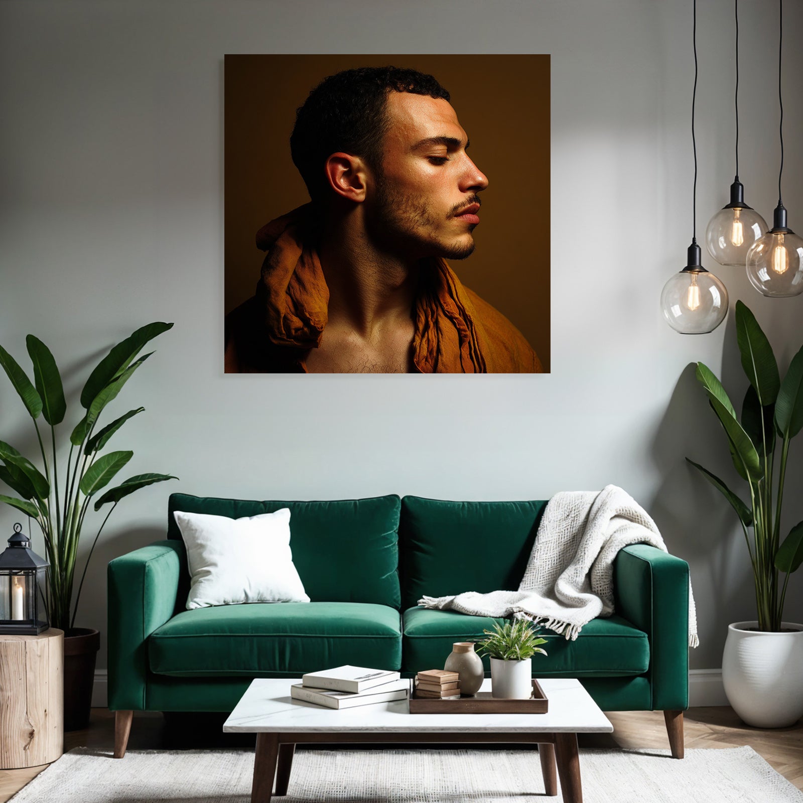 Portrait Eines Mannes Im Profil Mit Lockigem Haar Und Drapierter Garderobe | Aktkunst und Sinnlichkeit | Menschen und Emotionen