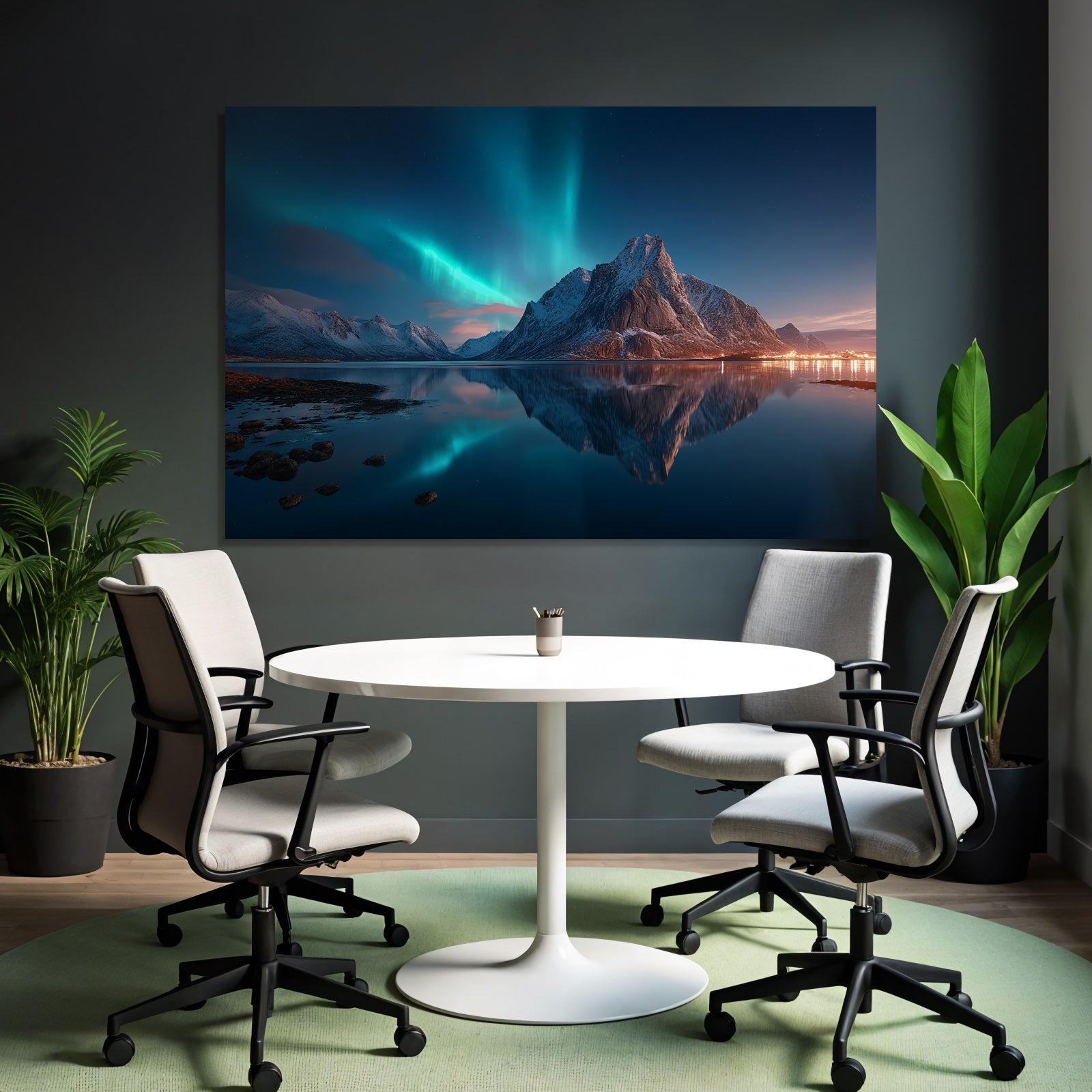Polarlicht Dramatysches Natur Landschaft Mit Nordlichtern Reflektion In Wasser | Fjorde und Gletscher | Landschaften