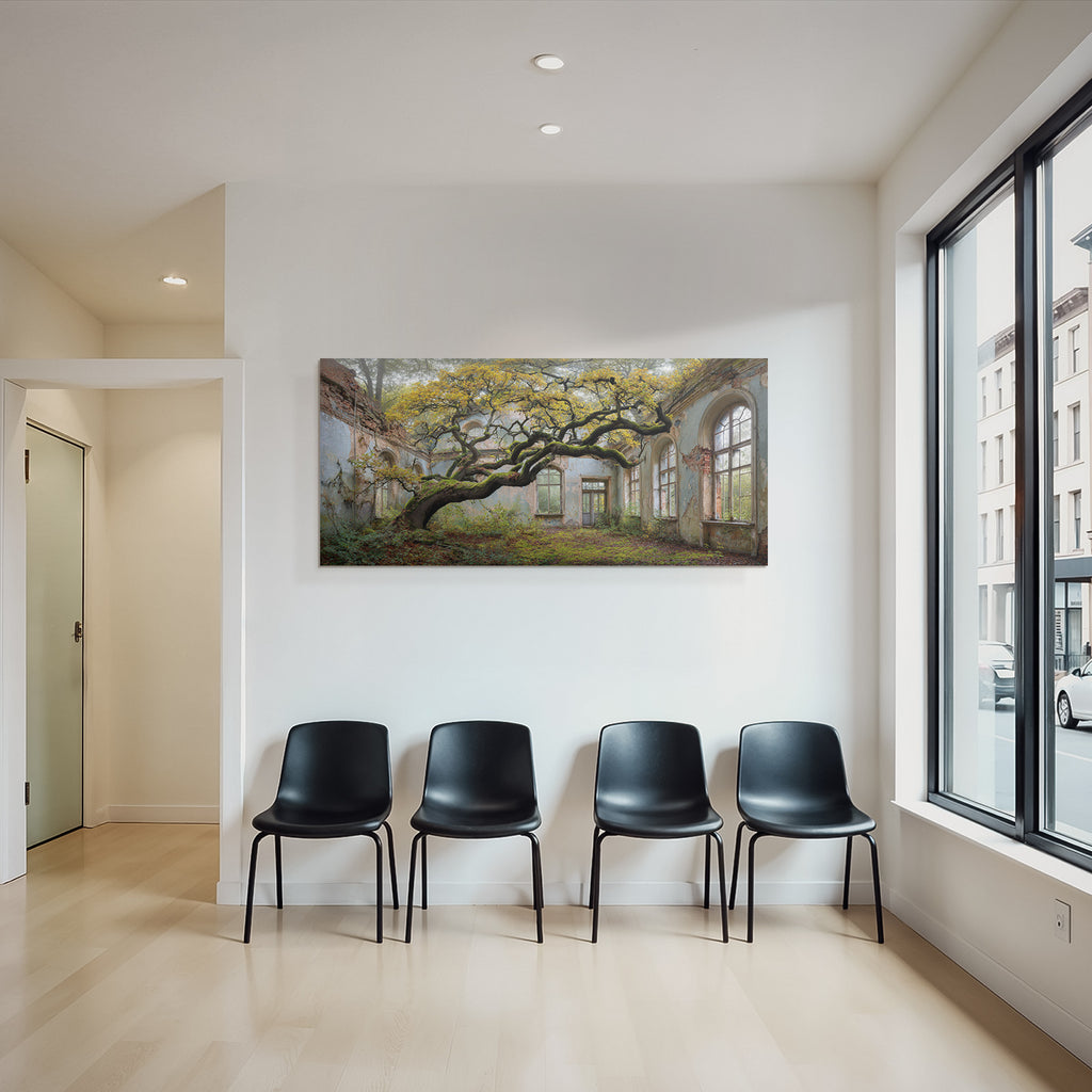 Verwilderter Raum Mit Baum Und Verfallenen Wänden | Lost Places | Architektur