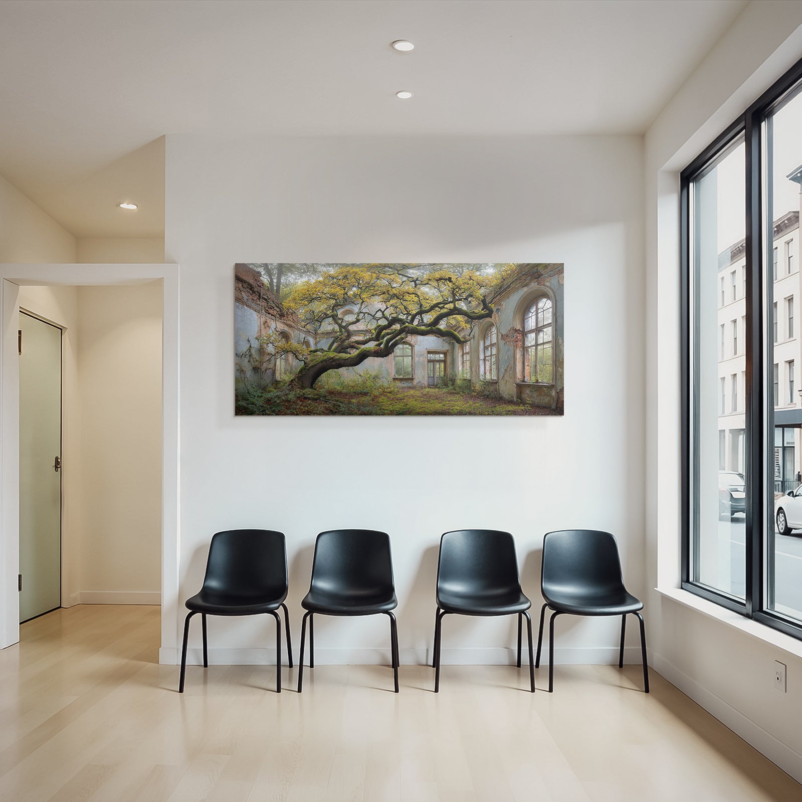Verwilderter Raum Mit Baum Und Verfallenen Wänden | Lost Places | Architektur